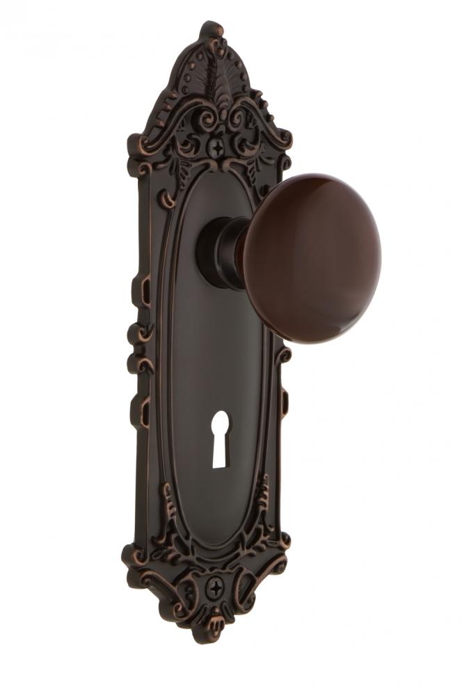 Nostalgic Warehouse Victorian Plate with Keyhole Single Dummy Brown Porcelain Door Knob in Timeles