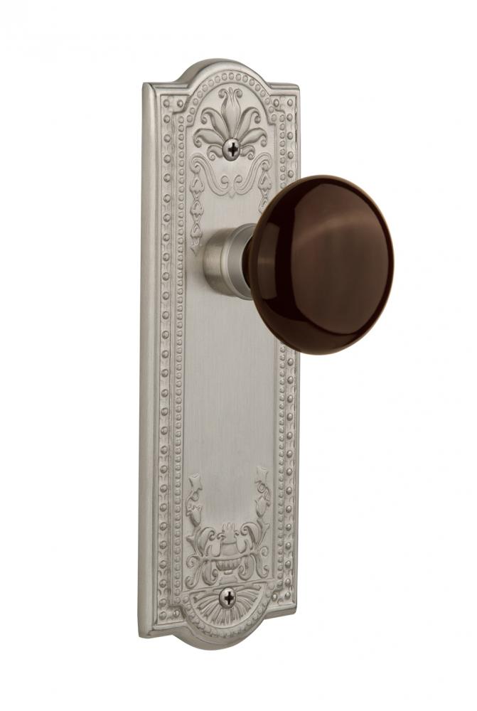 Nostalgic Warehouse Meadows Plate Single Dummy Brown Porcelain Door Knob in Satin Nickel