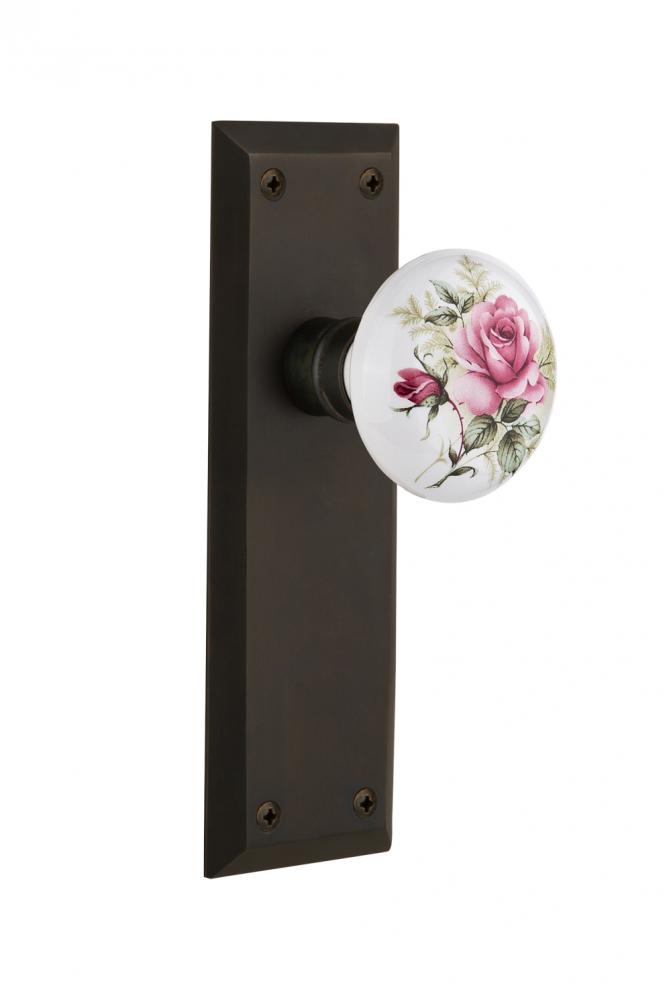 Nostalgic Warehouse New York Plate Single Dummy White Rose Porcelain Door Knob in Oil-Rubbed Bronz