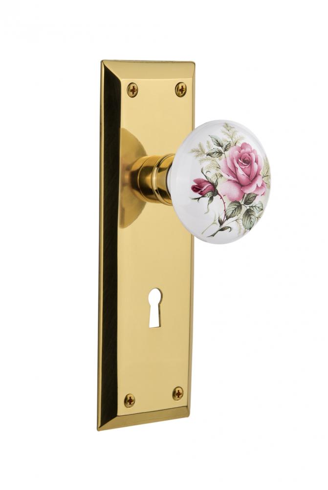 Nostalgic Warehouse New York Plate with Keyhole Single Dummy White Rose Porcelain Door Knob in Pol