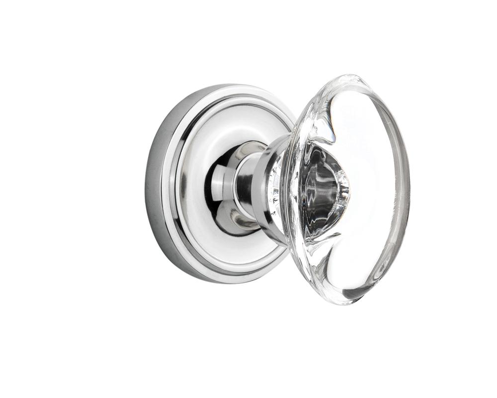 Nostalgic Warehouse Classic Rosette Single Dummy Oval Clear Crystal Glass Door Knob in Bright Chro