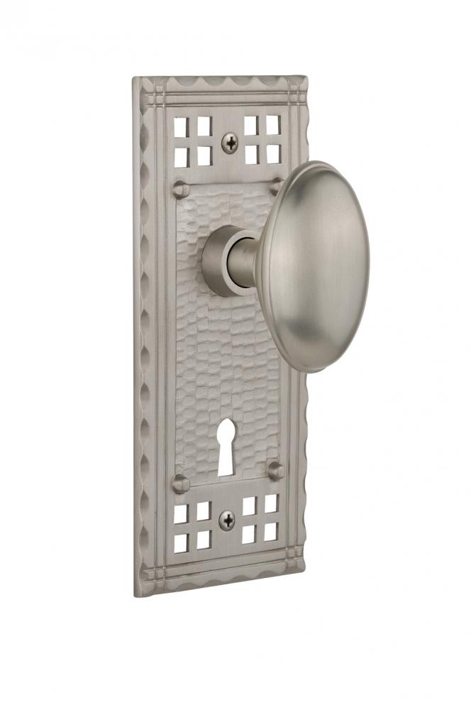 Nostalgic Warehouse Craftsman Plate with Keyhole Single Dummy Homestead Door Knob in Satin Nickel