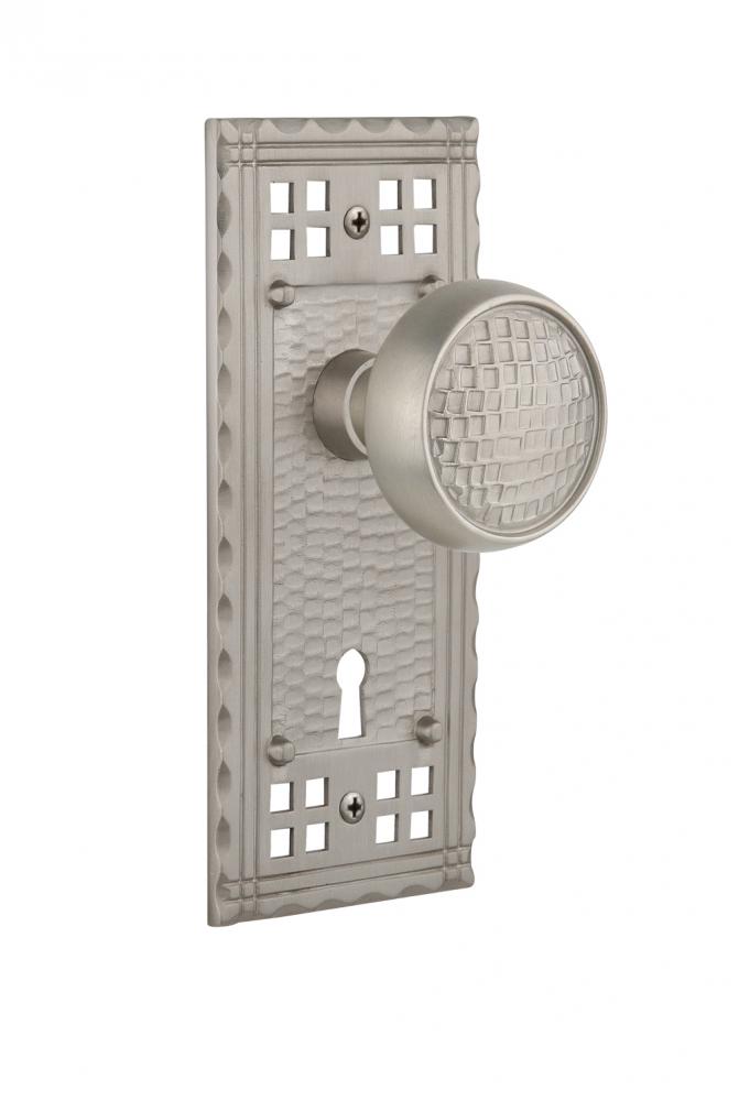 Nostalgic Warehouse Craftsman Plate with Keyhole Single Dummy Craftsman Door Knob in Satin Nickel