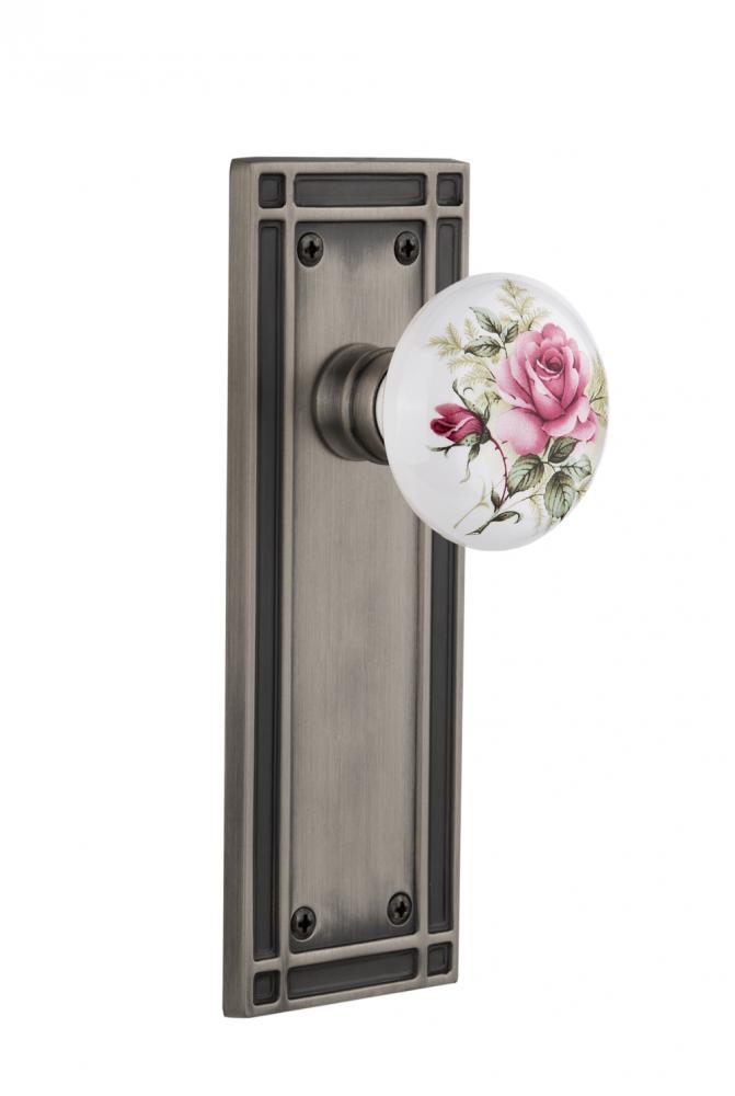 Nostalgic Warehouse Mission Plate Single Dummy White Rose Porcelain Door Knob in Antique Pewter