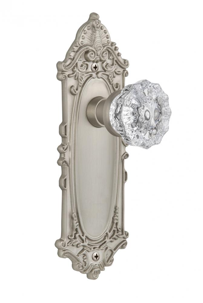 Nostalgic Warehouse Victorian Plate Privacy Crystal Glass Door Knob in Satin Nickel