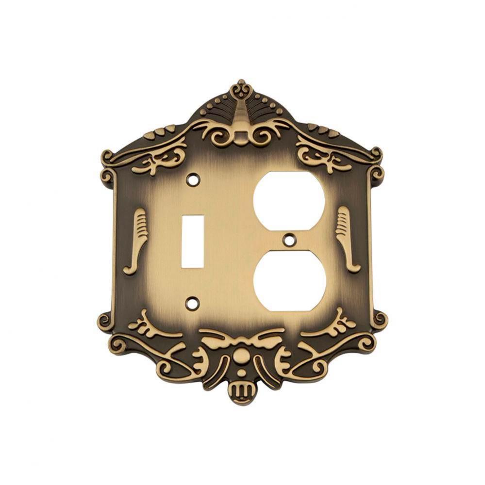 Nostalgic Warehouse Victorian Switch Plate with Toggle and Outlet in Antique Brass