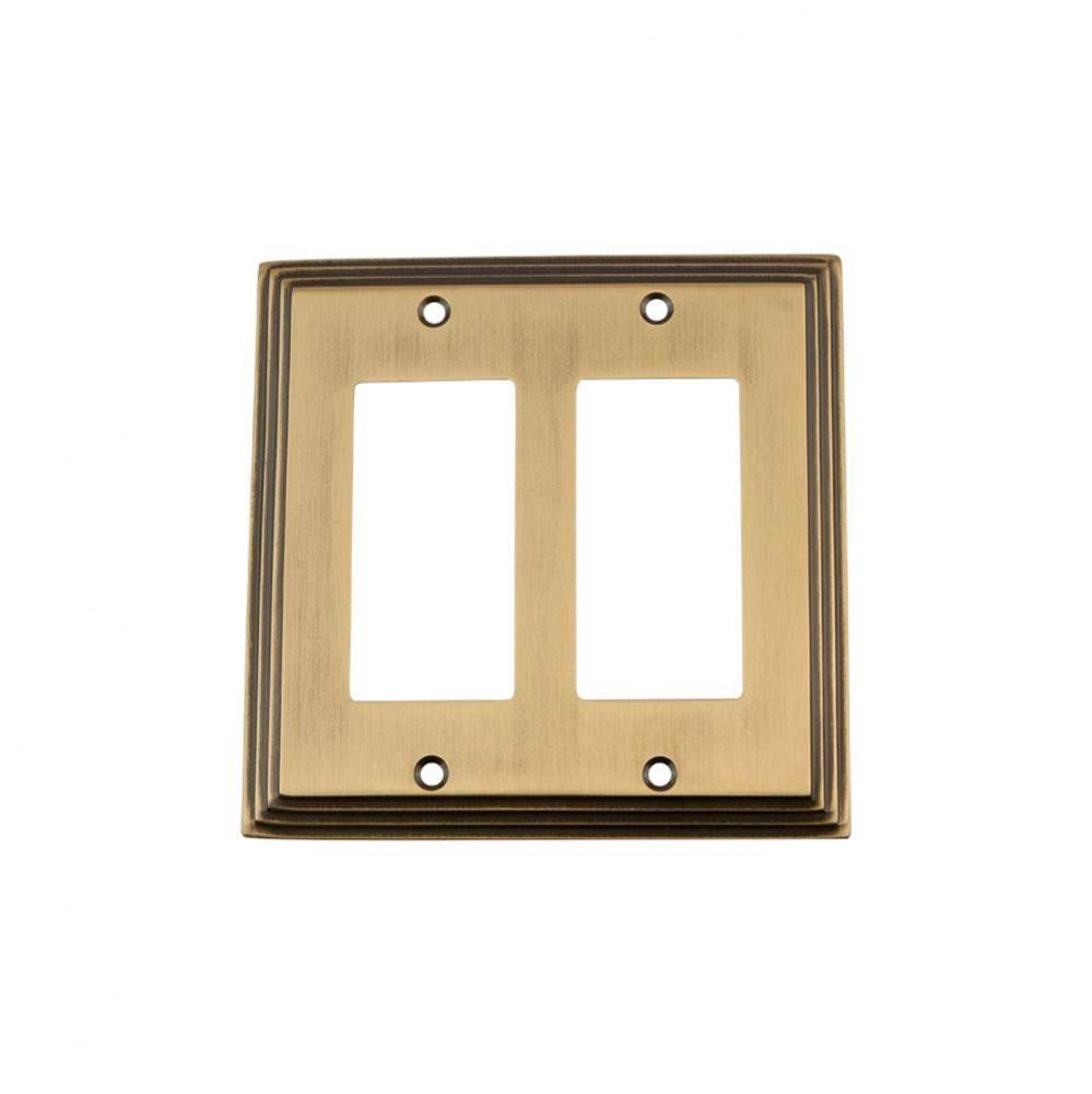 Nostalgic Warehouse Deco Switch Plate with Double Rocker in Antique Brass