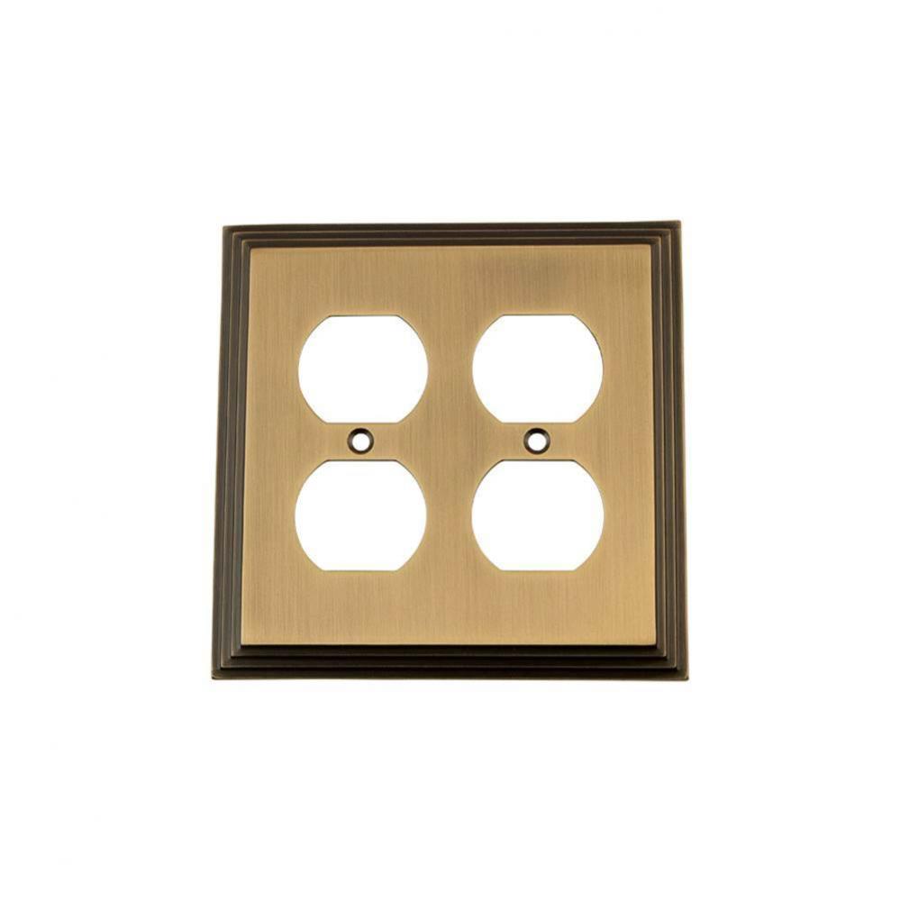 Nostalgic Warehouse Deco Switch Plate with Double Outlet in Antique Brass