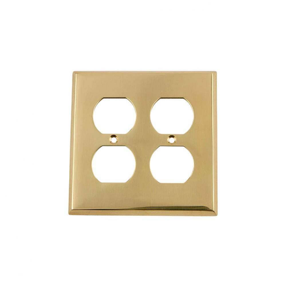 Nostalgic Warehouse New York Switch Plate with Double Outlet in Unlacquered Brass