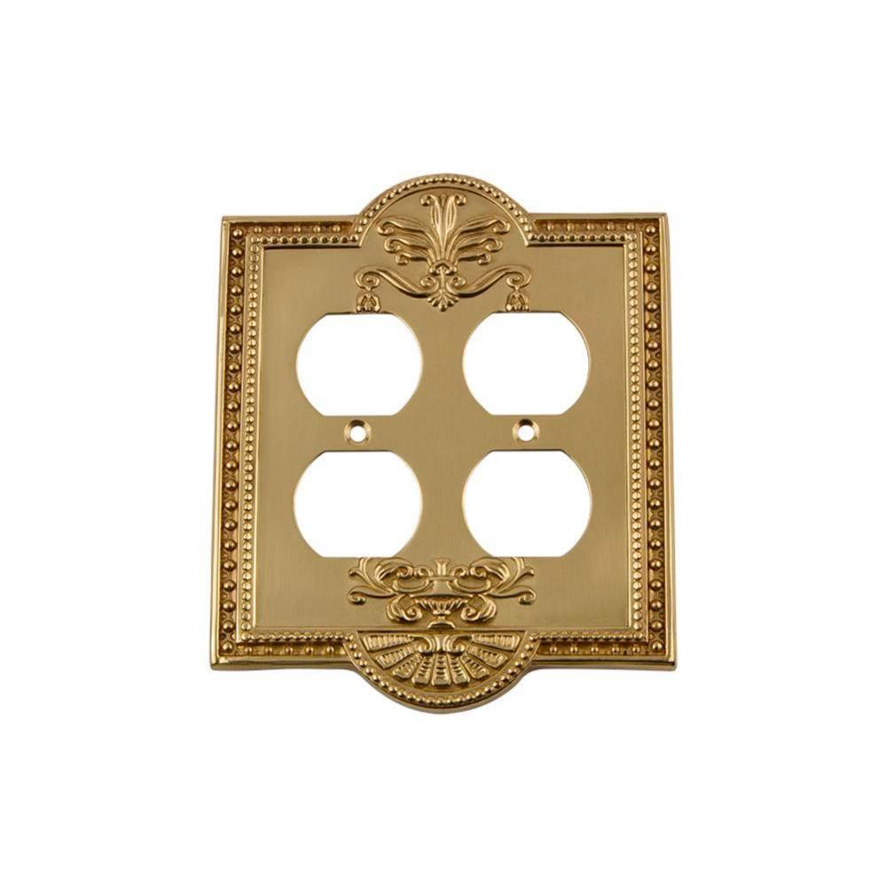 Nostalgic Warehouse Meadows Switch Plate with Double Outlet in Unlacquered Brass