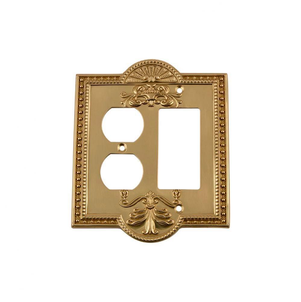 Nostalgic Warehouse Meadows Switch Plate with Rocker and Outlet in Unlacquered Brass