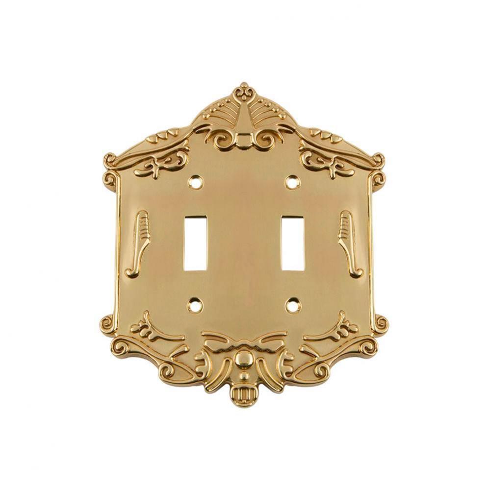 Nostalgic Warehouse Victorian Switch Plate with Double Toggle in Unlacquered Brass