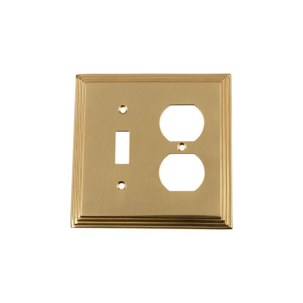 Nostalgic Warehouse Deco Switch Plate with Toggle and Outlet in Unlacquered Brass