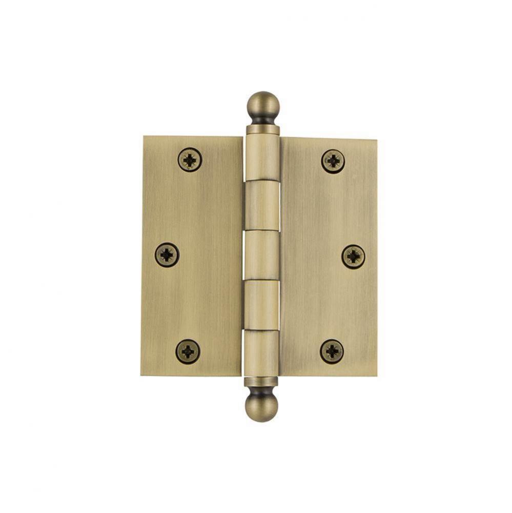 Nostalgic Warehouse 3.5'' Ball Tip Residential Hinge with Square Corners in Antique Bras