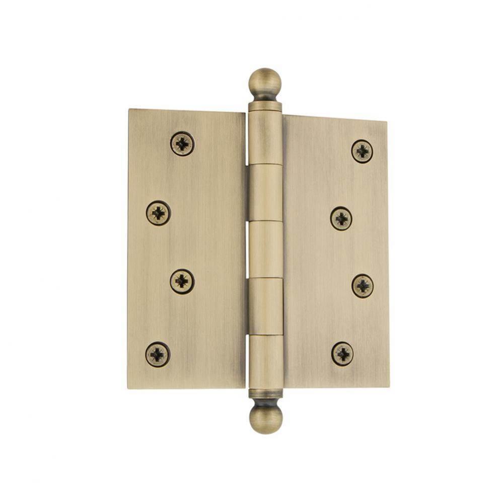 Nostalgic Warehouse 4'' Ball Tip Residential Hinge with Square Corners in Antique Brass