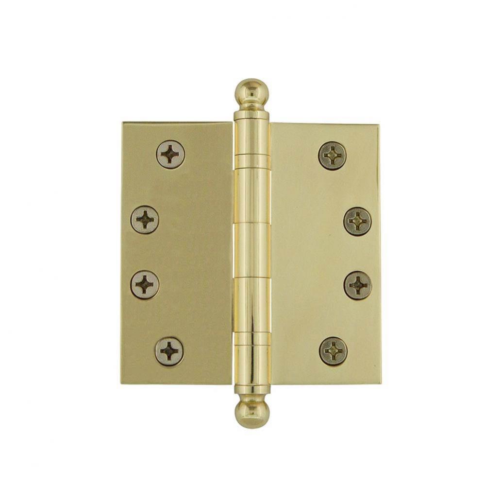 Nostalgic Warehouse 4'' Ball Tip Heavy Duty Hinge with Square Corners in Polished Brass