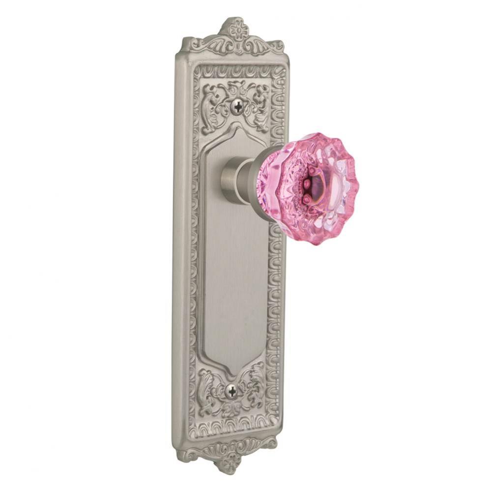 Nostalgic Warehouse Egg & Dart Plate Passage Crystal Pink Glass Door Knob in Satin Nickel