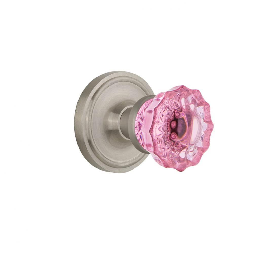 Nostalgic Warehouse Classic Rosette Single Dummy Crystal Pink Glass Door Knob in Satin Nickel