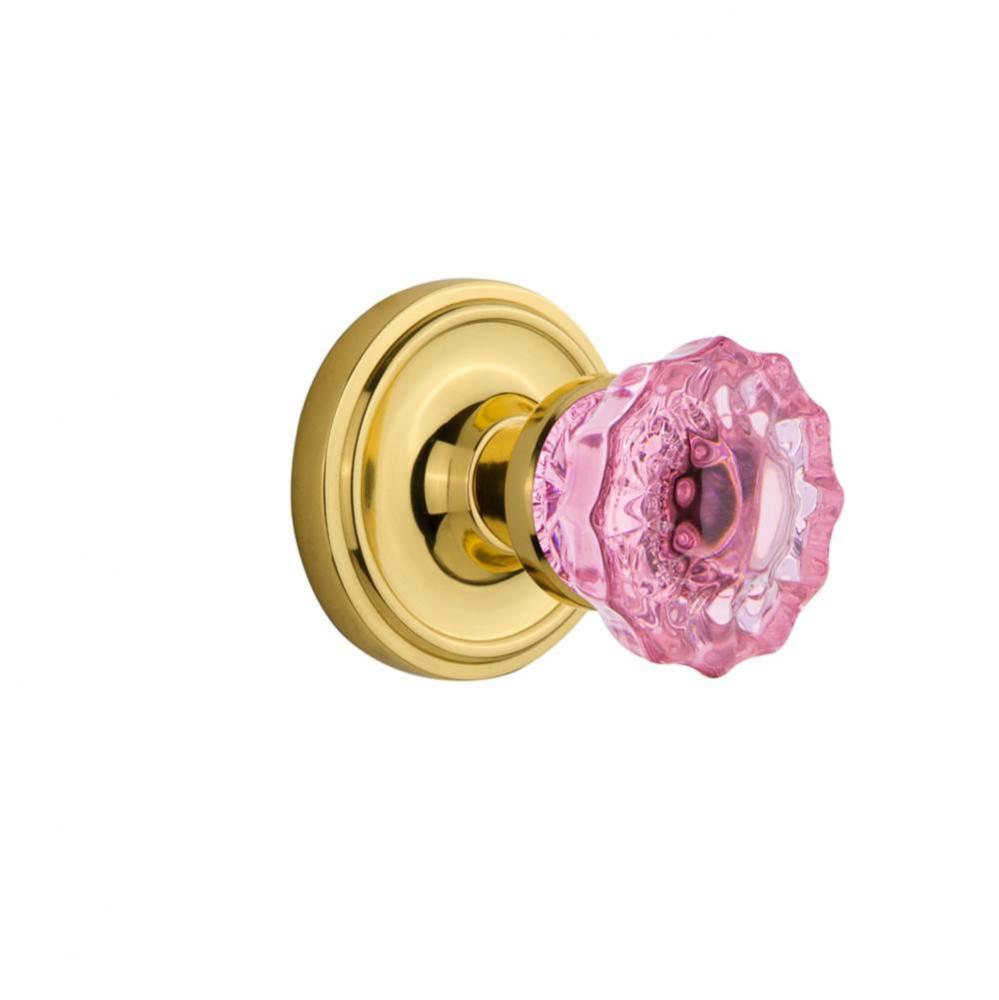 Nostalgic Warehouse Classic Rosette Single Dummy Crystal Pink Glass Door Knob in Unlaquered Brass