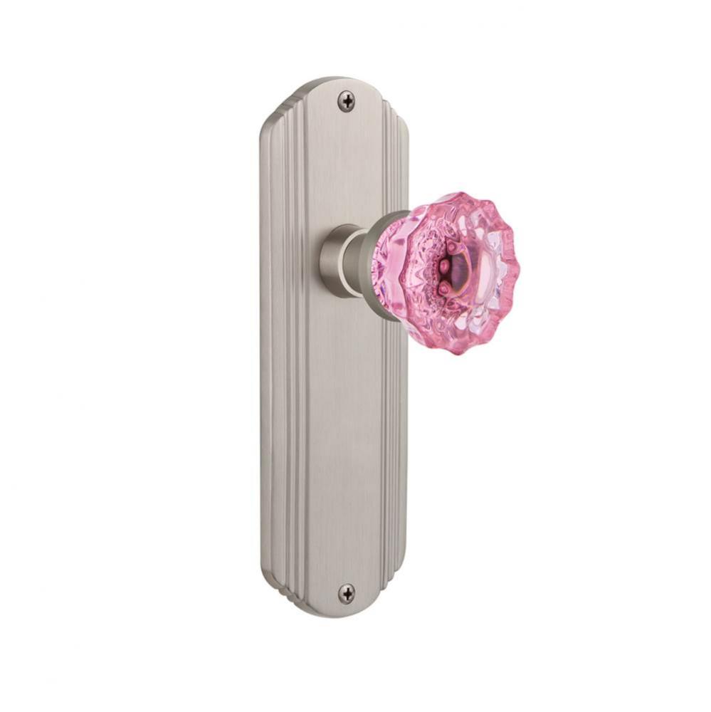 Nostalgic Warehouse Deco Plate Single Dummy Crystal Pink Glass Door Knob in Satin Nickel