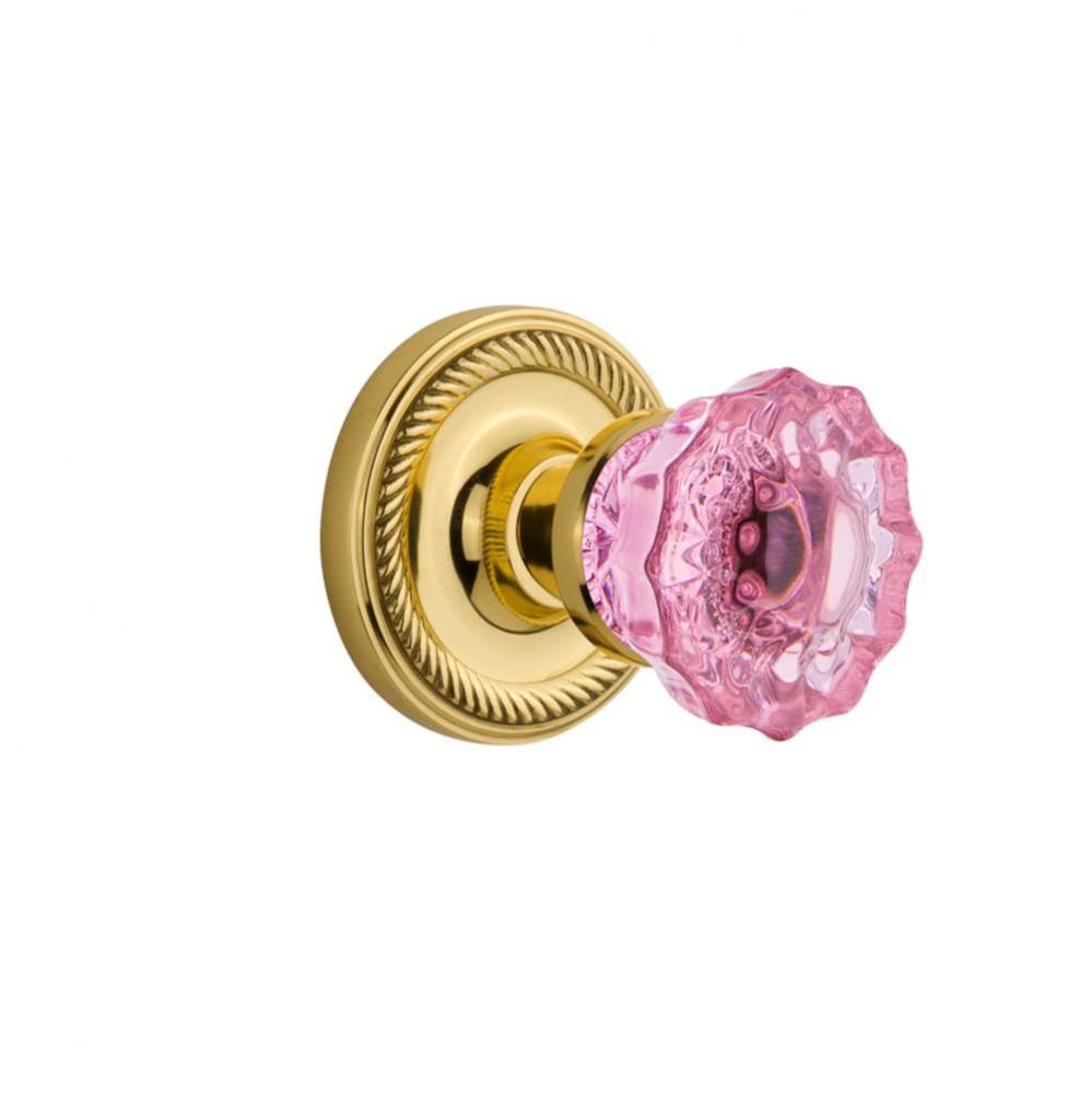 Nostalgic Warehouse Rope Rosette Single Dummy Crystal Pink Glass Door Knob in Unlaquered Brass