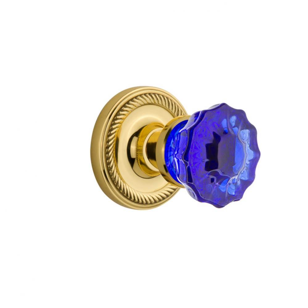 Nostalgic Warehouse Rope Rosette Single Dummy Crystal Cobalt Glass Door Knob in Unlaquered Brass