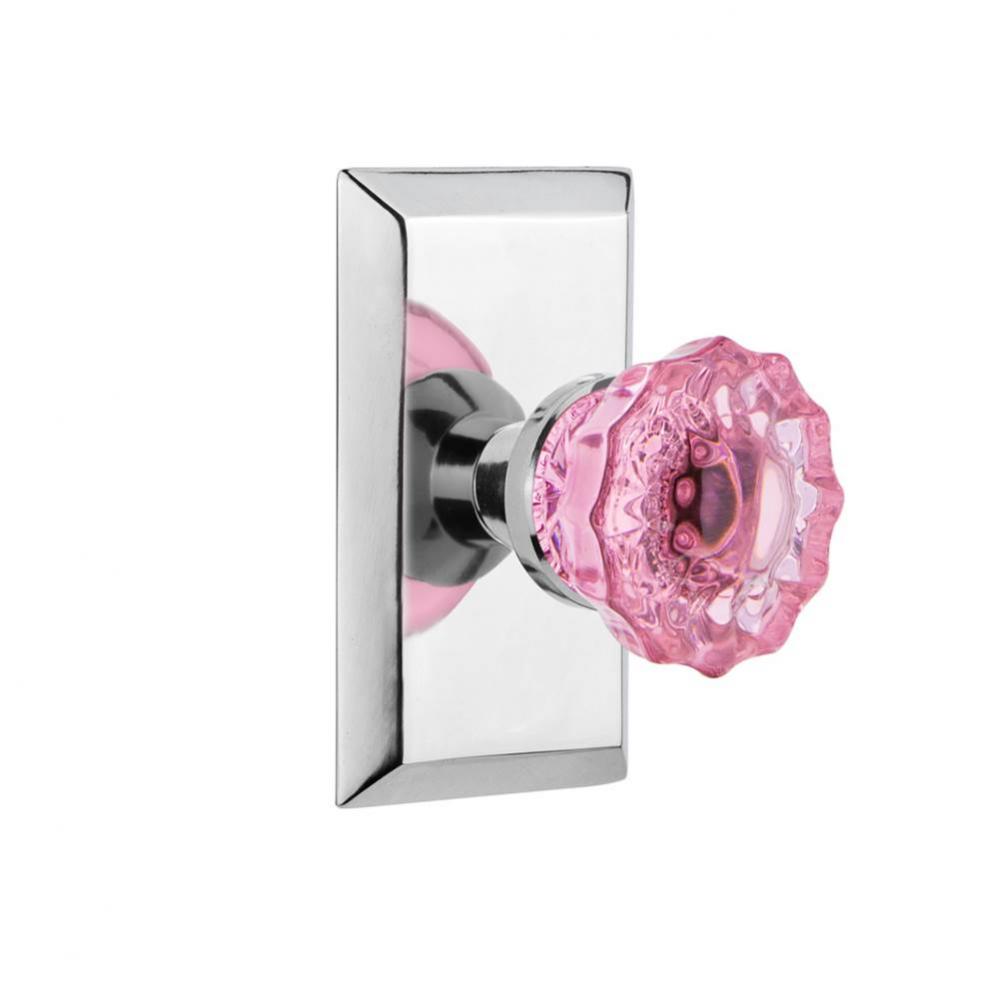 Nostalgic Warehouse Studio Plate Single Dummy Crystal Pink Glass Door Knob in Bright Chrome