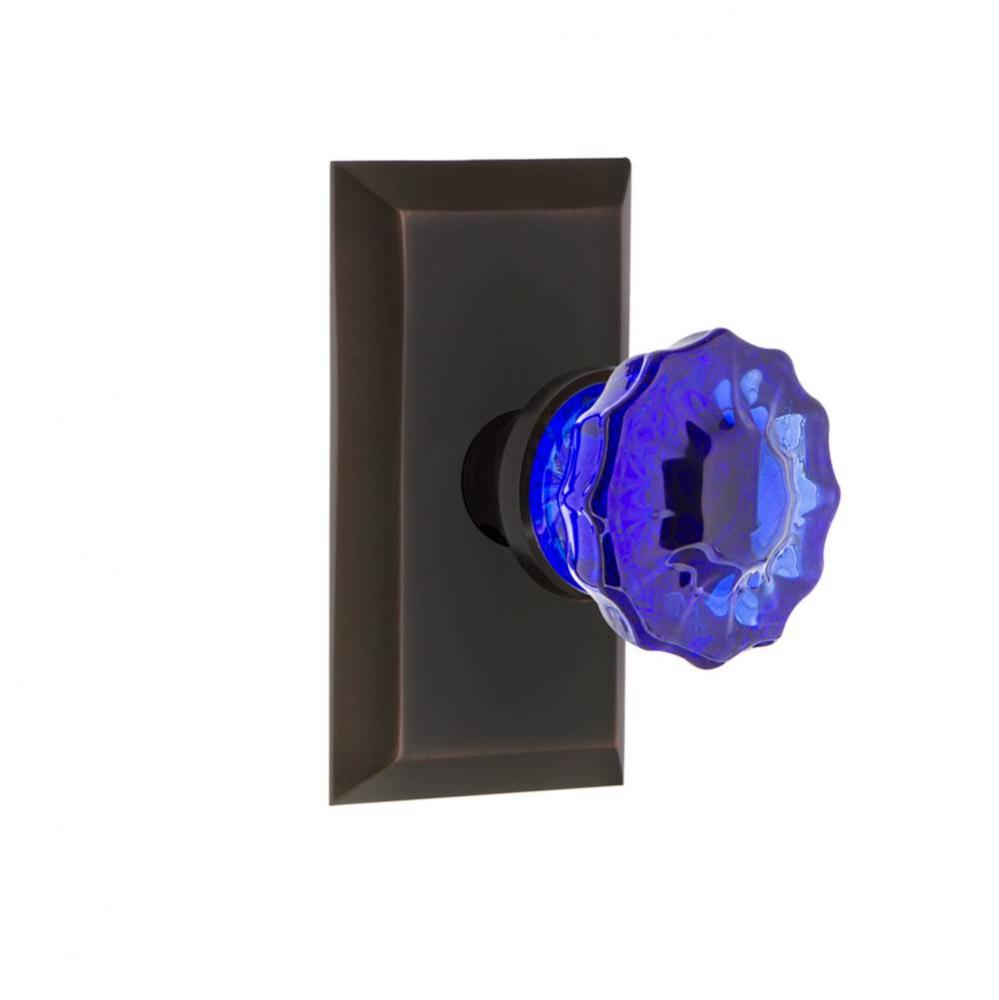 Nostalgic Warehouse Studio Plate Single Dummy Crystal Cobalt Glass Door Knob in Timeless Bronze