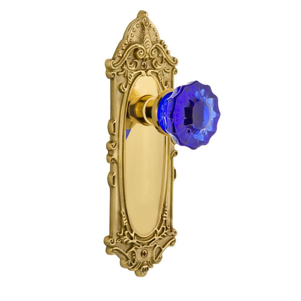 Nostalgic Warehouse Victorian Plate Single Dummy Crystal Cobalt Glass Door Knob in Polished Brass