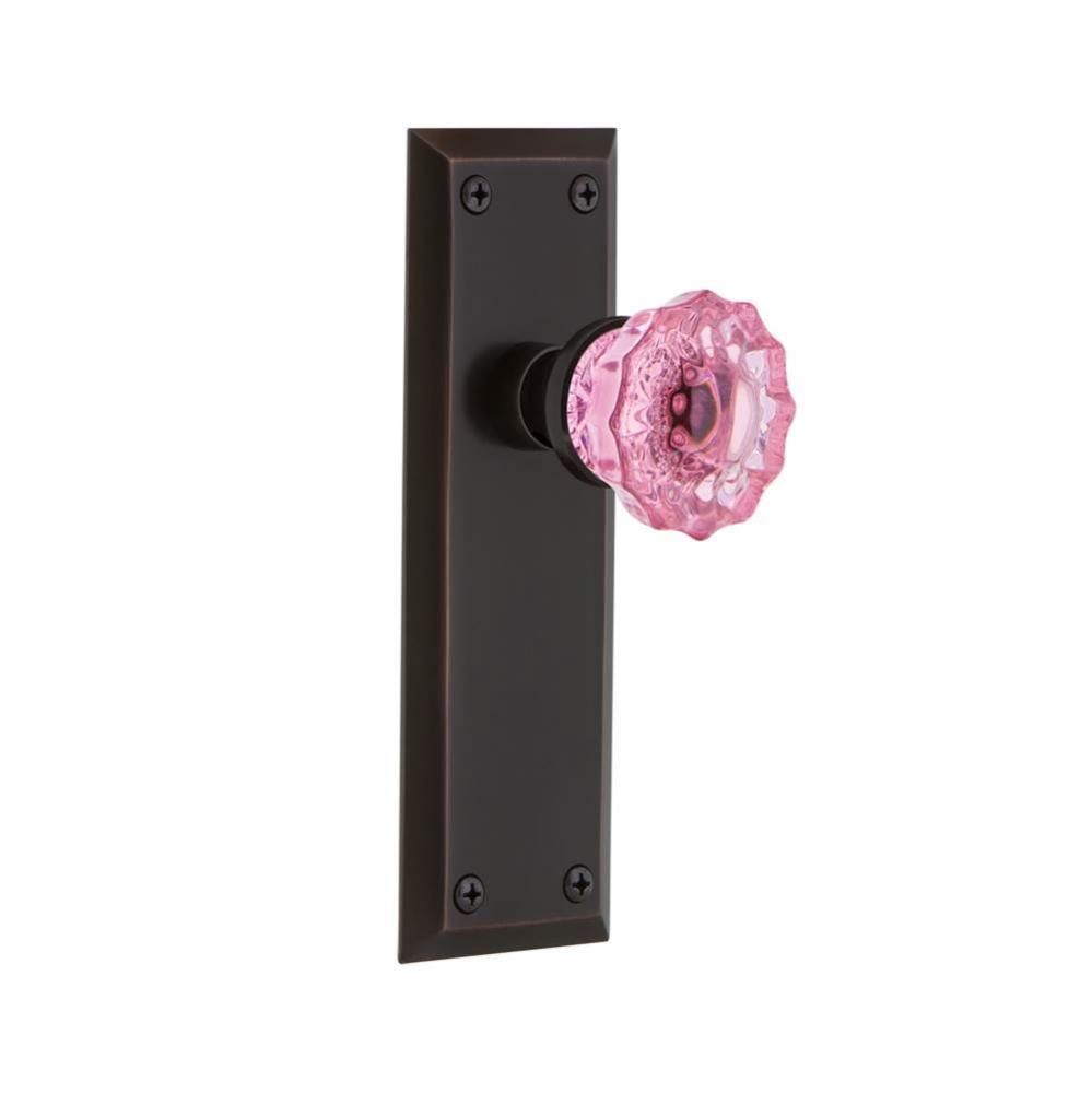 Nostalgic Warehouse New York Plate Privacy Crystal Pink Glass Door Knob in Timeless Bronze