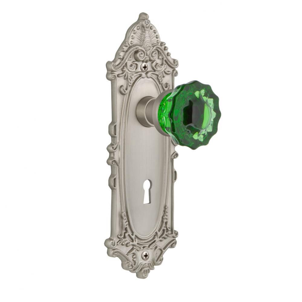 Nostalgic Warehouse Victorian Plate with Keyhole Privacy Crystal Emerald Glass Door Knob in Satin