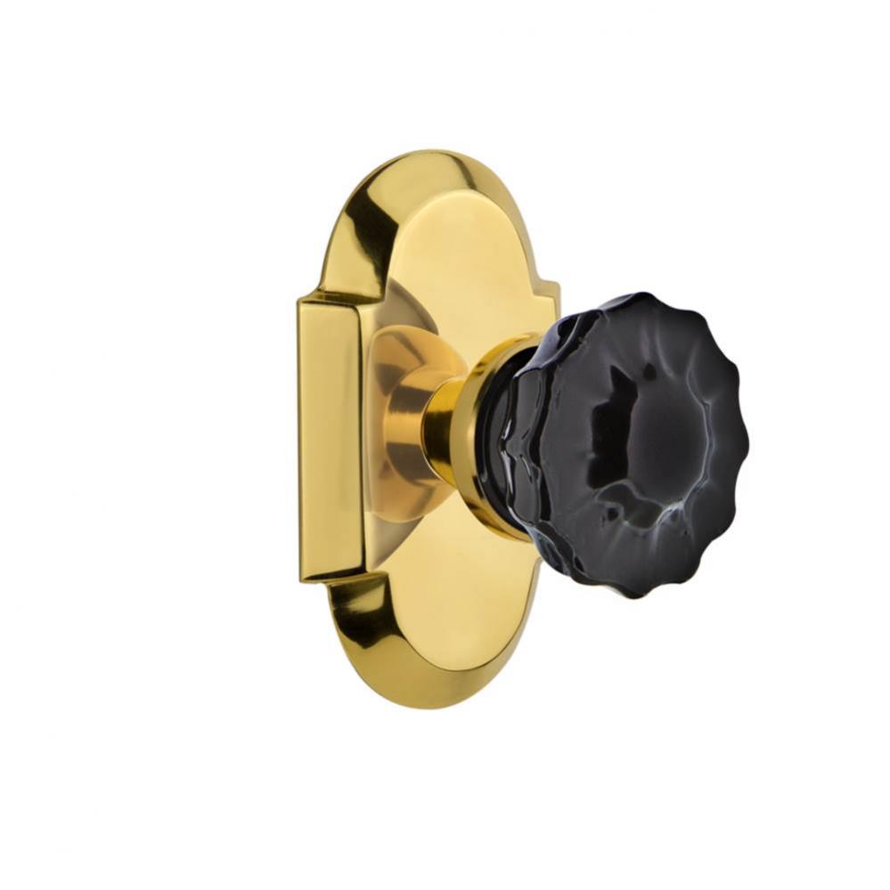 Nostalgic Warehouse Cottage Plate Single Dummy Crystal Black Glass Door Knob in Polished Brass