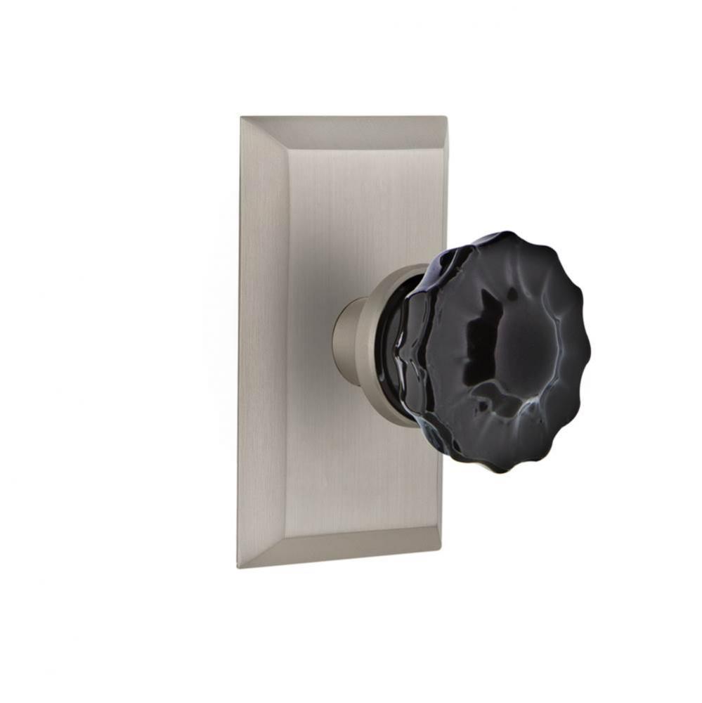 Nostalgic Warehouse Studio Plate Single Dummy Crystal Black Glass Door Knob in Satin Nickel