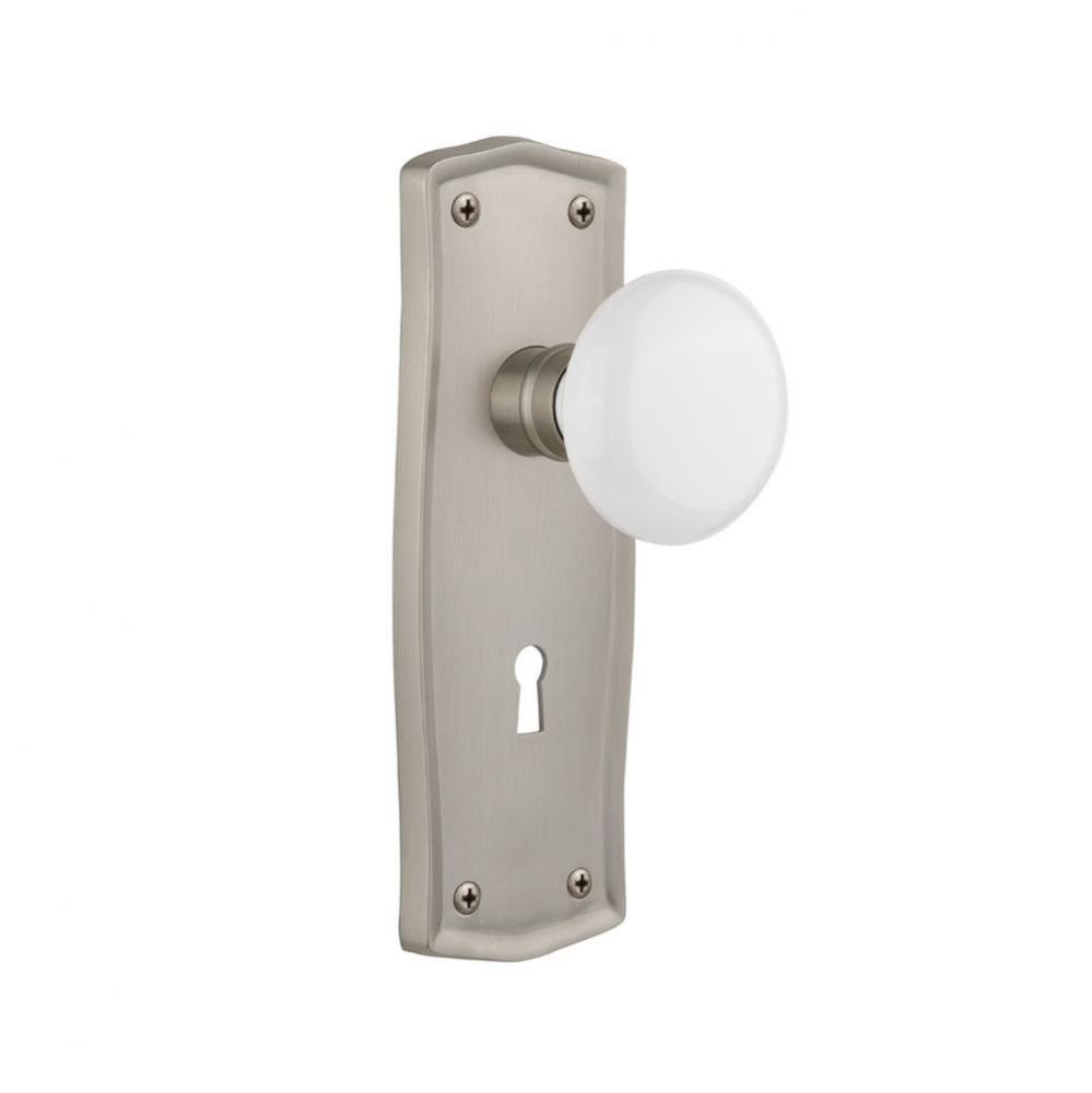 Nostalgic Warehouse Prairie Plate with Keyhole Single Dummy White Porcelain Door Knob in Satin Nic