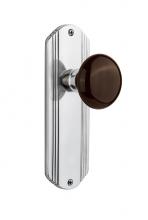 Nostalgic Warehouse 706587 - Nostalgic Warehouse Deco Plate Single Dummy Brown Porcelain Door Knob in Bright Chrome