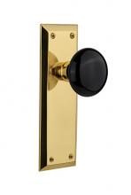 Nostalgic Warehouse 710121 - Nostalgic Warehouse New York Plate Single Dummy Black Porcelain Door Knob in Polished Brass