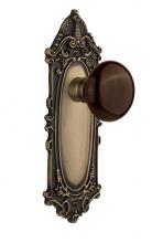 Nostalgic Warehouse 710571 - Nostalgic Warehouse Victorian Plate Single Dummy Brown Porcelain Door Knob in Antique Brass