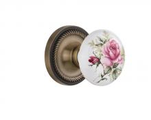 Nostalgic Warehouse 711004 - Nostalgic Warehouse Rope Rosette Single Dummy White Rose Porcelain Door Knob in Antique Brass