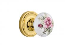 Nostalgic Warehouse 711021 - Nostalgic Warehouse Cottage Plate Single Dummy White Rose Porcelain Door Knob in Polished Brass