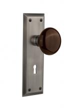 Nostalgic Warehouse 718575 - Nostalgic Warehouse New York Plate with Keyhole Privacy Brown Porcelain Door Knob in Antique Pewte