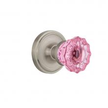 Nostalgic Warehouse 722129 - Nostalgic Warehouse Classic Rosette Single Dummy Crystal Pink Glass Door Knob in Satin Nickel