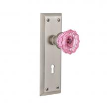 Nostalgic Warehouse 722948 - Nostalgic Warehouse New York Plate with Keyhole Single Dummy Crystal Pink Glass Door Knob in Satin