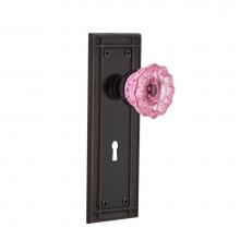 Nostalgic Warehouse 725660 - Nostalgic Warehouse Mission Plate with Keyhole Privacy Crystal Pink Glass Door Knob in Timeless Br