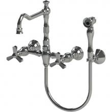 Rubinet 8XHXCCHCH - Wall Mount Kitchen Bridge Faucet With Hand Spray