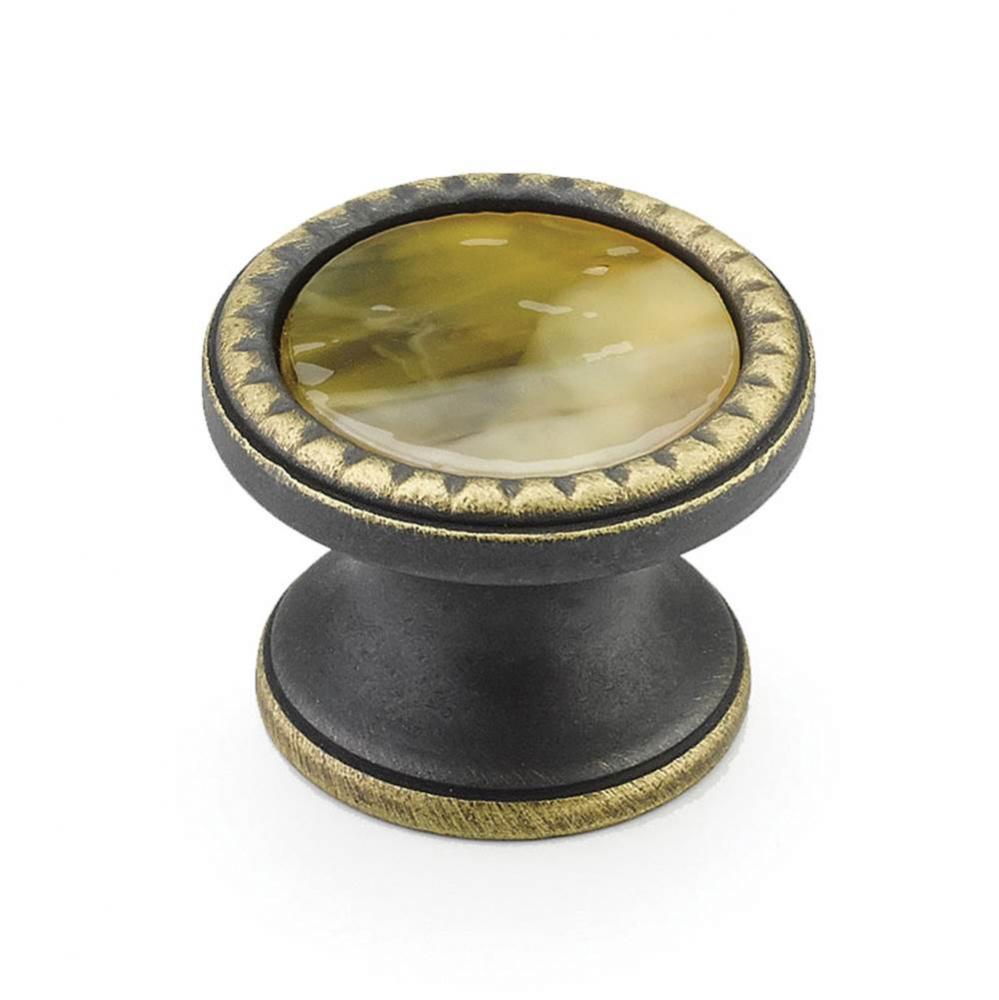 Knob, Round, Ancient Bronze, Chaparral Glass, 1-1/4'' dia