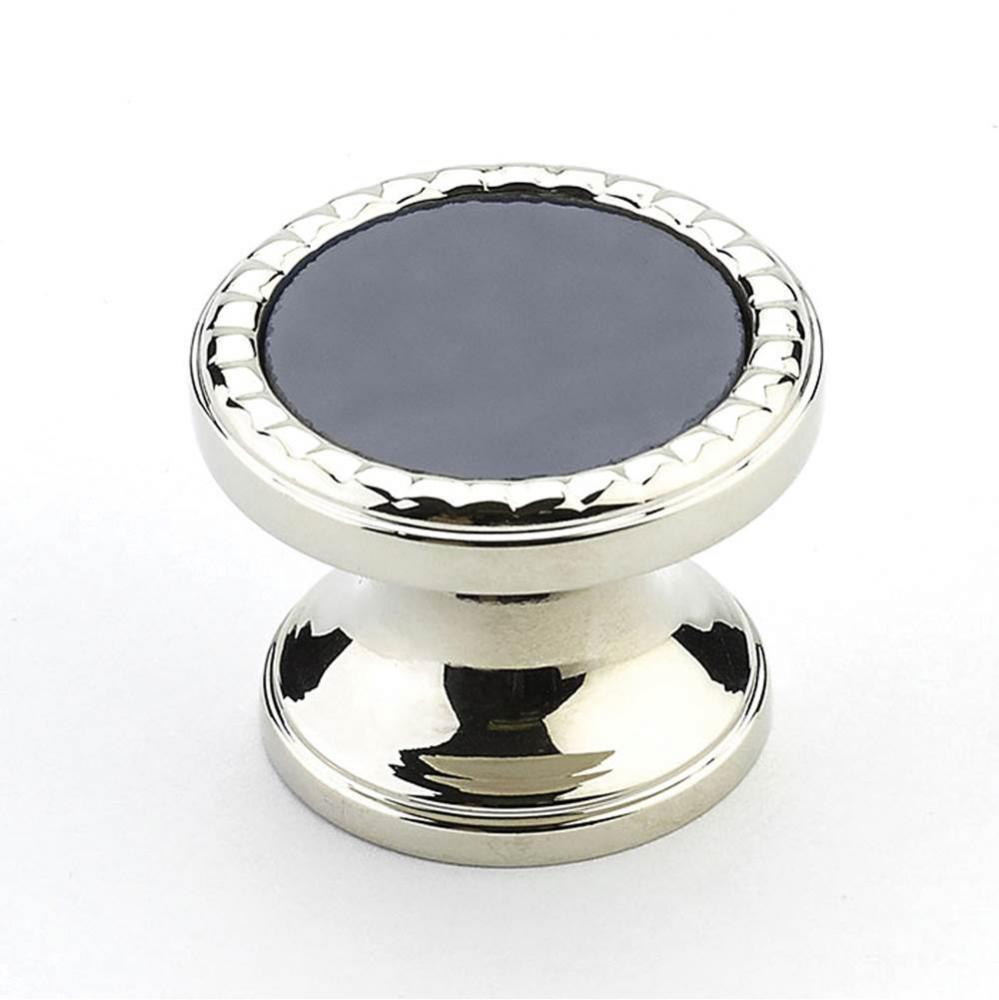 Knob, Round, Polished Nickel,  Slate Grey Glass, 1-1/4'' dia