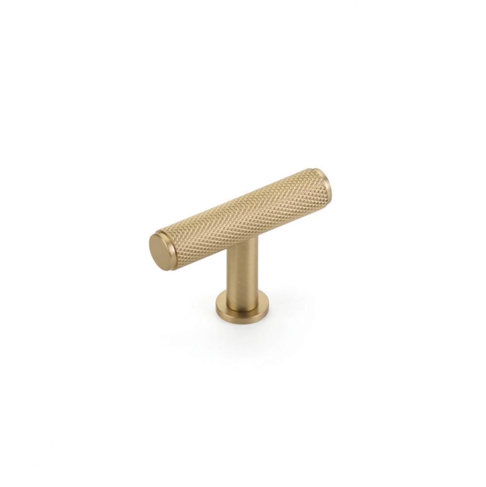 Pub House, T-Knob, Knurled, Signature Satin Brass, 2'' cc