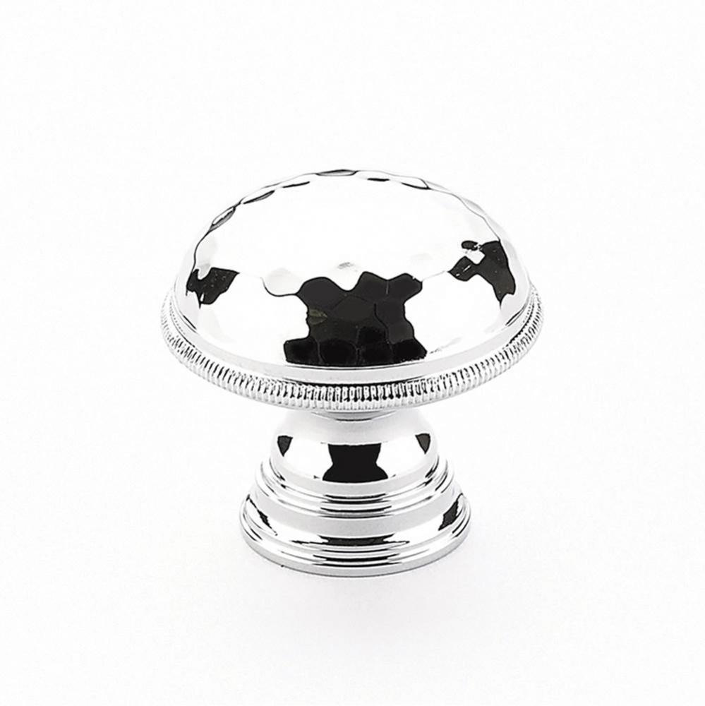 Knob, Hammered, Knurled Edge, Polished Chrome, 1-1/4'' dia