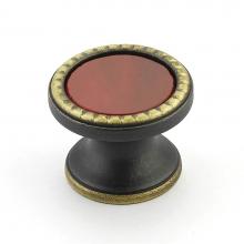 Schaub and Company 20-ABZ-SC - Knob, Round, Ancient Bronze, Scarlet Glass, 1-1/4'' dia