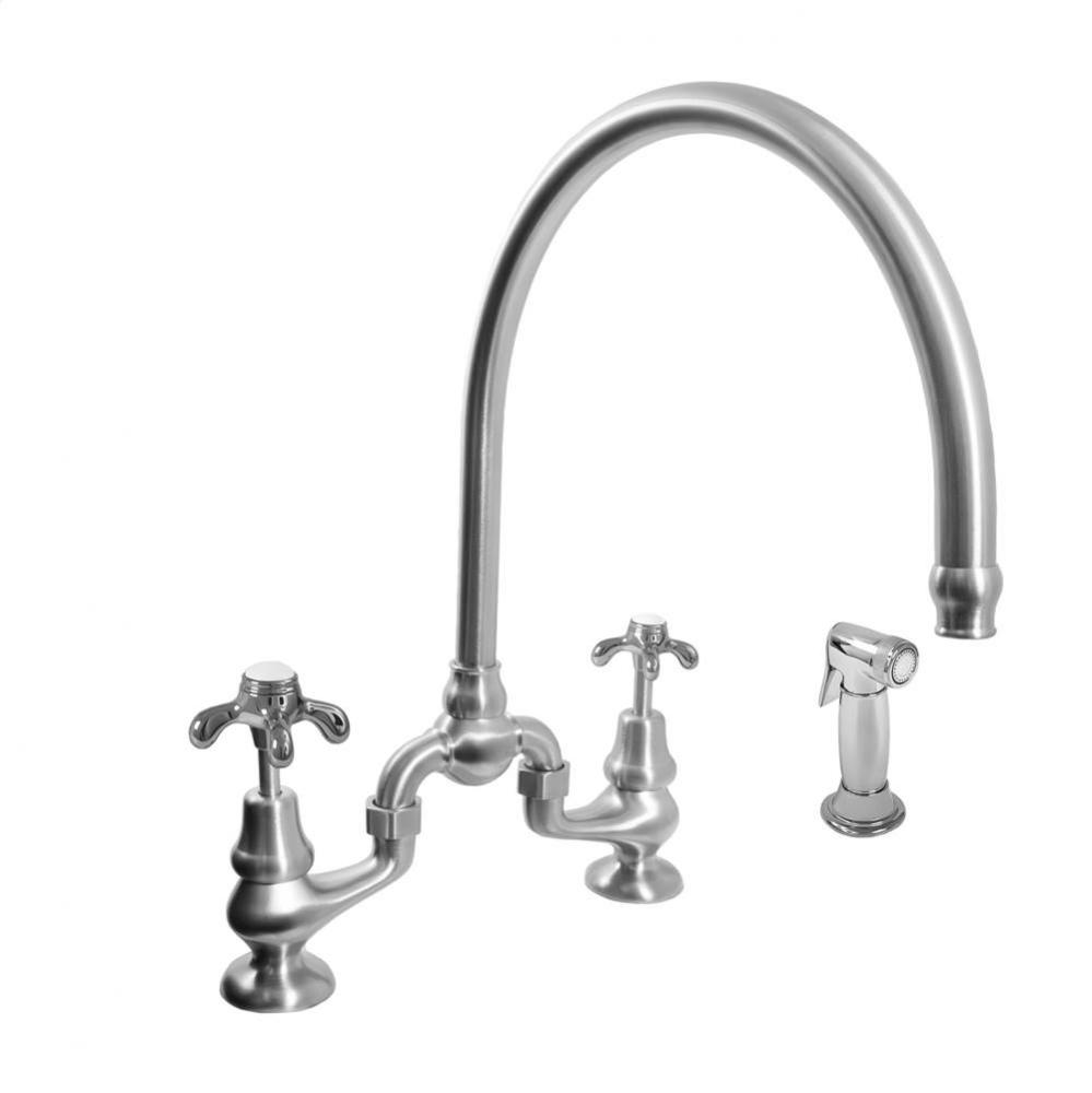 Sancerre Bridge Kitchen Faucet with High-Arc Spout, Handspray, and 481 Drop Cross Handle in Polish